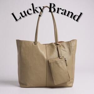 Lucky Brand Jaid Taupe Leather Shoulder Carryall Tote Bag w/zippered Pouch
